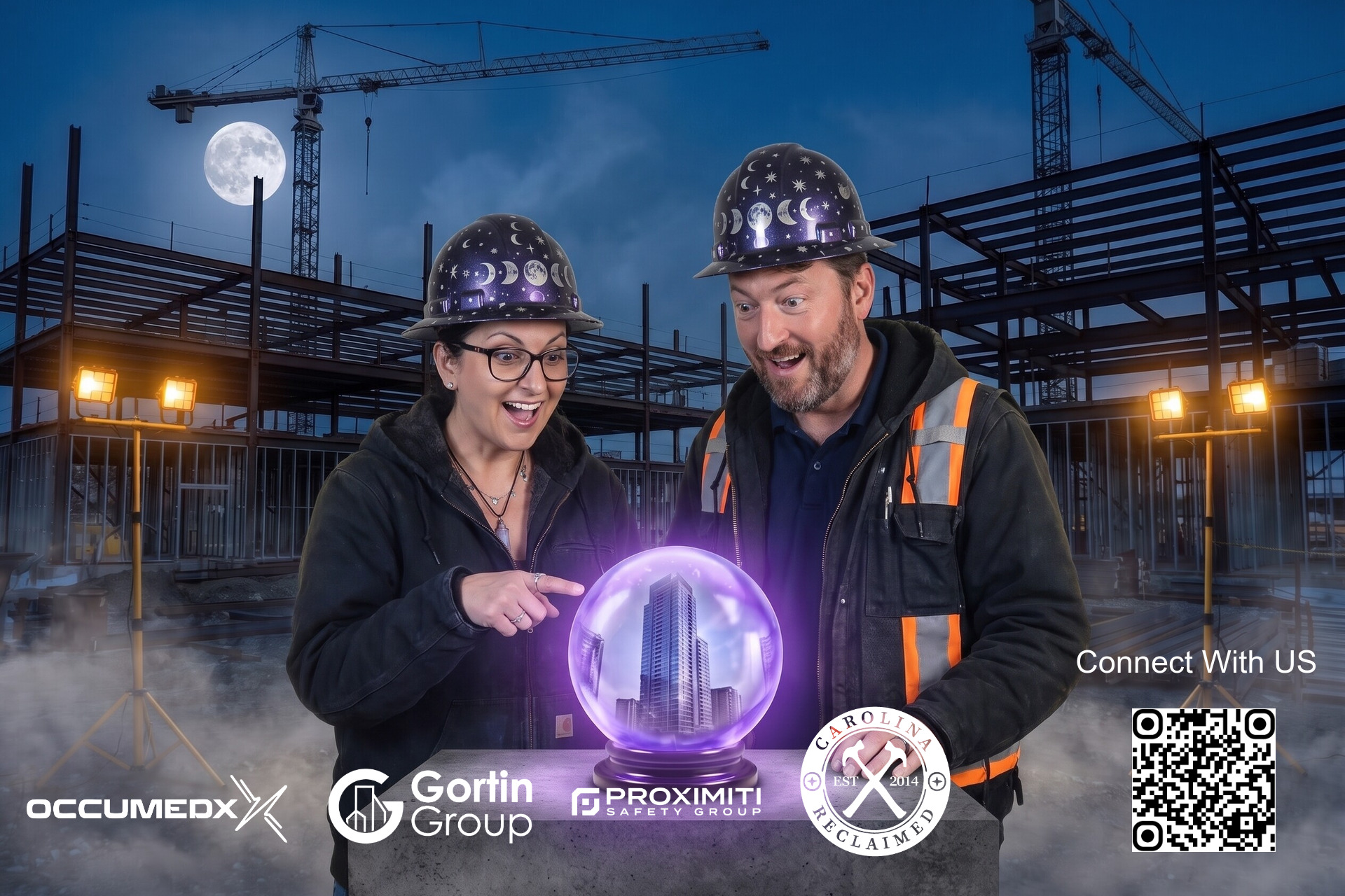 Guests enjoying Boo G's Architectural Oracle activation at Haunts and Hard Hats